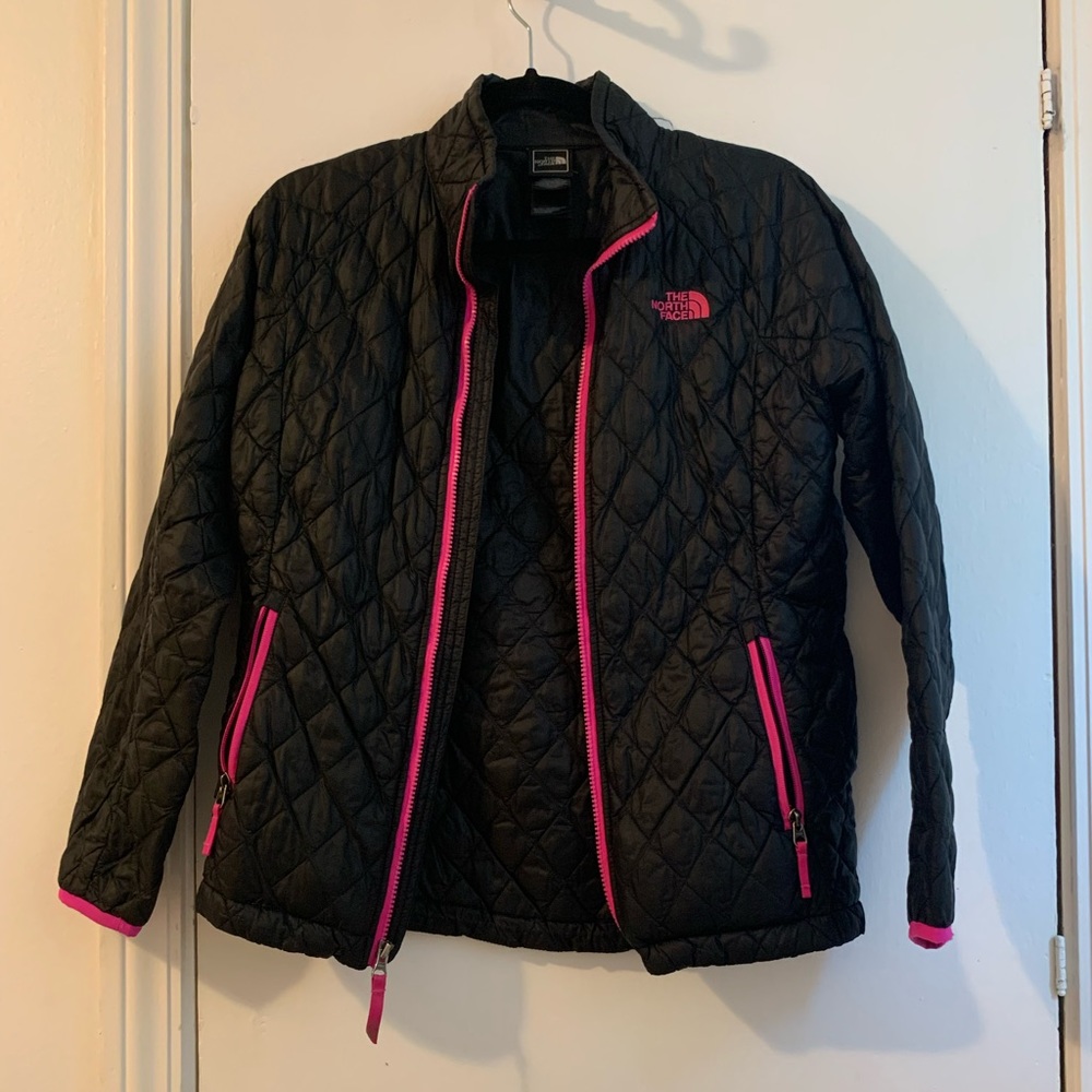North Face girls large (14/16) black and pink coat